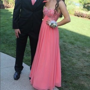 Coral Strapless Prom Dress